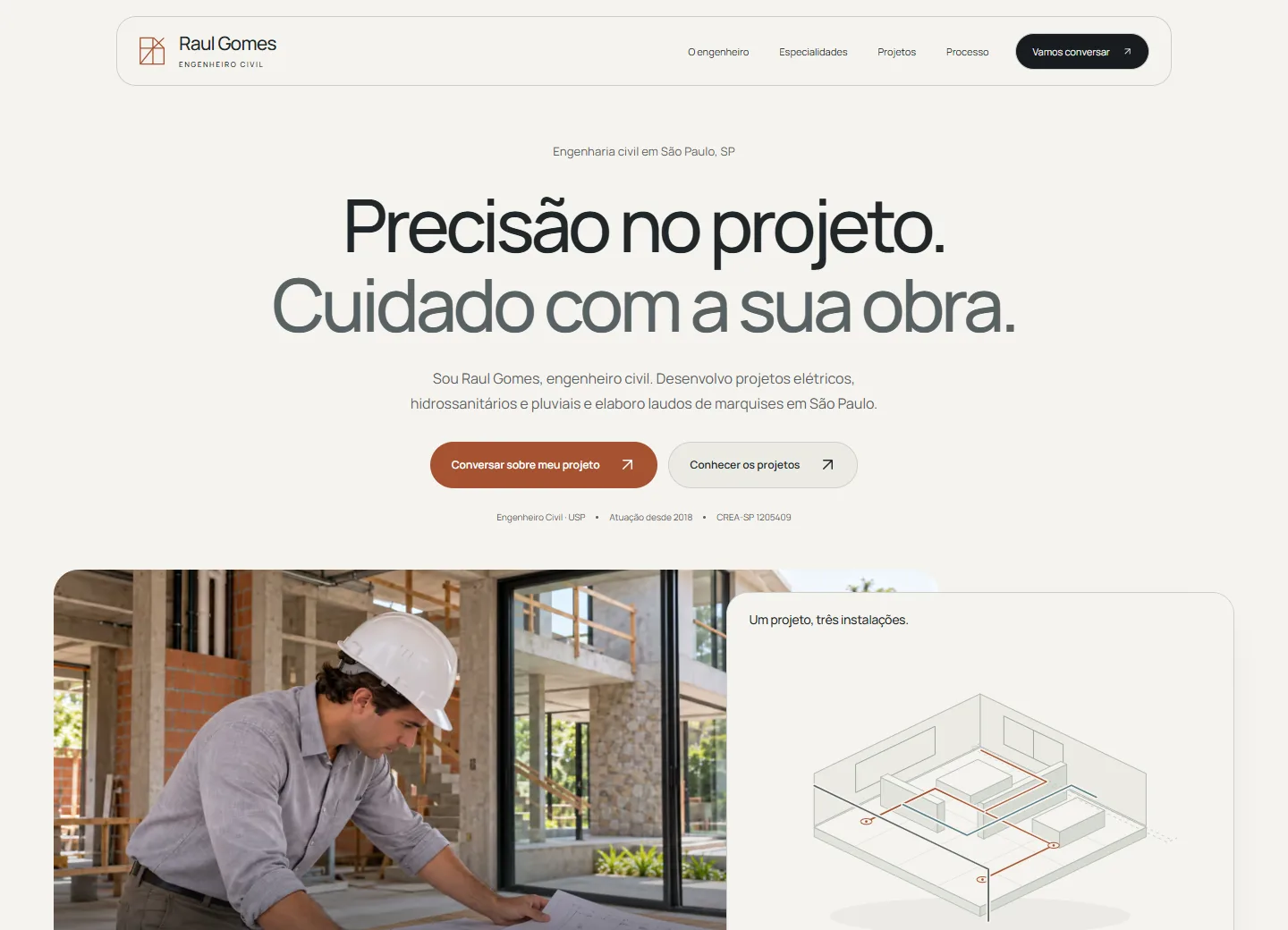 Preview of the Raul Gomes demo website, presenting civil engineering services and projects